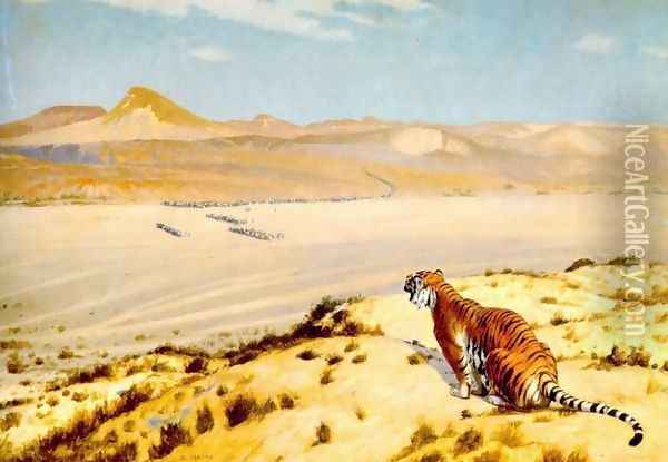 Tiger On The Watch Oil Painting - Jean-Leon Gerome