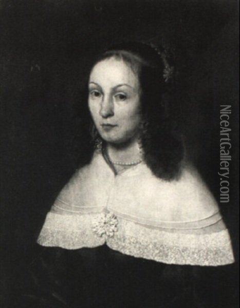 Portrait Of A Lady In Black Dress And Lace Collar Oil Painting - Quiringh Gerritsz van Brekelenkam