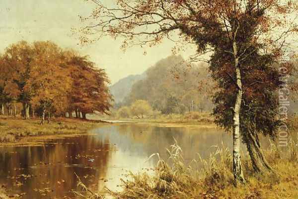 A Woodland Pool in Autumn Oil Painting - Edward Wilkins Waite