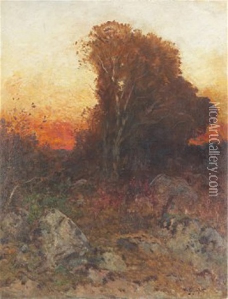 Landskap I Solnedgang Oil Painting - Wilhelm von Gegerfelt