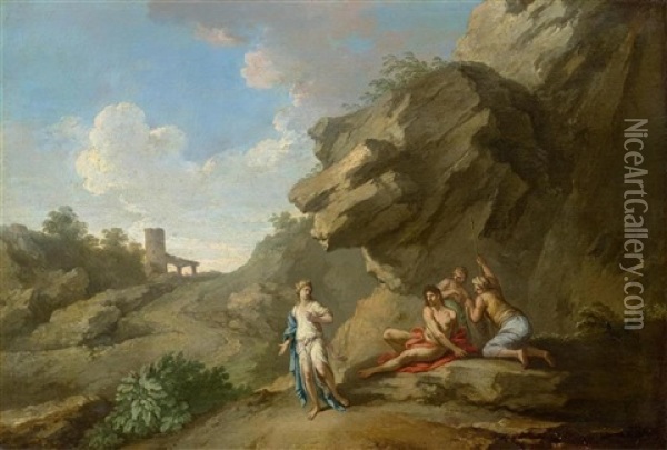 A Roman Landscape With Figures Oil Painting - Andrea Locatelli
