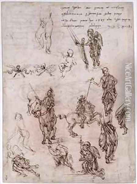 Sheet of studies with riding armed warriors Oil Painting - Francesco di Simone da Fiesole Ferrucci