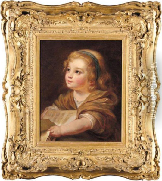 Portrait Of A Young Girl Holding A Sheet Of Music Oil Painting - Jean Baptiste Greuze