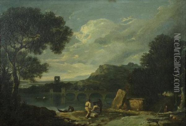 Landscape With Figures By Lake Avernus Oil Painting - Richard Wilson