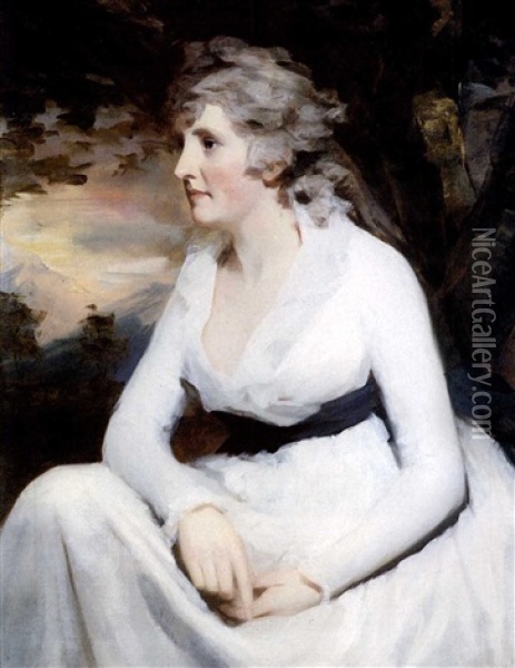 Portrait Of Mrs. Hunter, Nee Margaret Douglas Of Brighton,  Seated Half Length, Wearing A White Dress And A Dark Sash Et Oil Painting - Sir Henry Raeburn