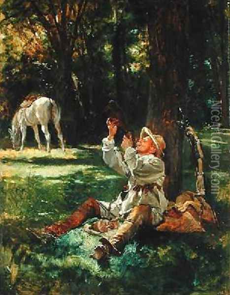 Riders Rest 1876 Oil Painting - Jean Charles Meissonier
