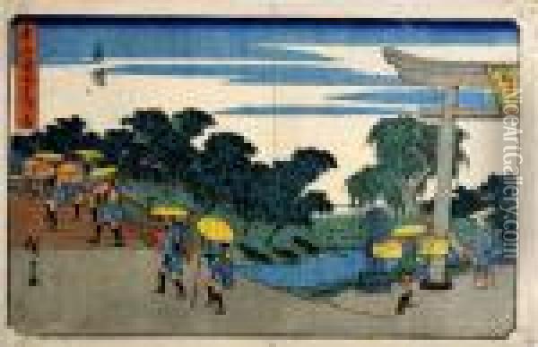 La Traversee Du Pont Oil Painting - Utagawa or Ando Hiroshige
