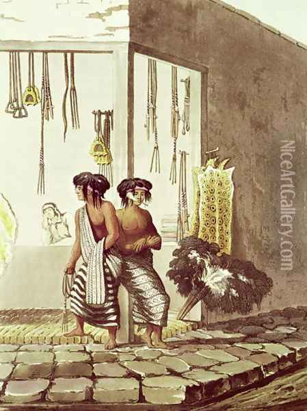 Pampa Indians at a Store in the Indian Market of Buenos Aires, from 'Picturesque Illustrations of Buenos Aires and Montevideo, engraved by J. Bluck fl.1791-1819 1820 Oil Painting - Emeric Essex Vidal