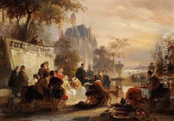 Crowds In A Park Oil Painting - Jean (Jan) Michael Ruyten