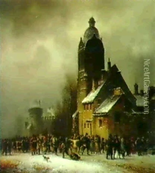 Viehmarkt Im Winter Oil Painting - Anton Doll