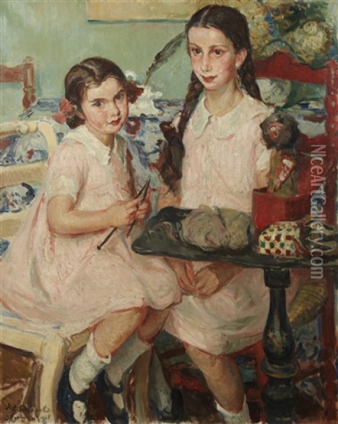Henriette Et Genevieve Noufflard Oil Painting - Jacques-Emile Blanche