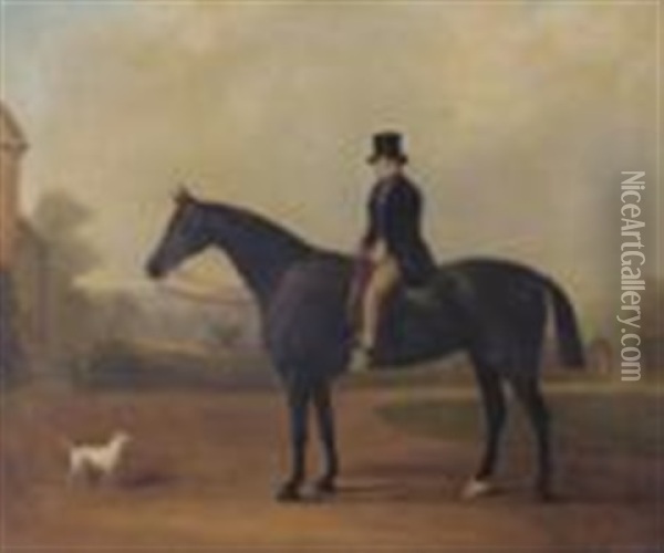 Edward Cheney Of Gaddesby On A Hunter, A Small White Terrier Nearby Oil Painting - John Ferneley Jr.