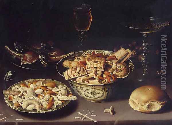 Quatre plats de friandises et de marrons avec troi verres Oil Painting - Osias, the Elder Beert