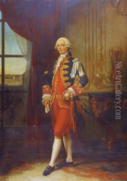 Portrait Du Comte De M... A L'interieur De Son Chateau Oil Painting - Jules (Jean-Francois-Hyacinthe) Laure