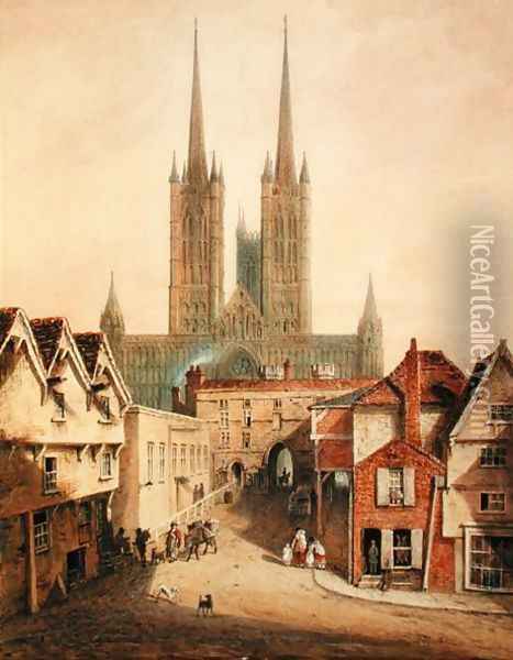 Lincoln Cathedral, before 1808 Oil Painting - Augustus Charles Pugin
