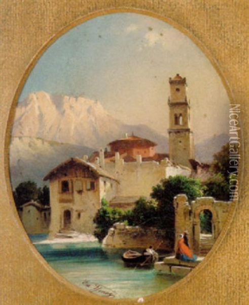 Fra En Italiensk By I Bjergene Oil Painting - Edward Young