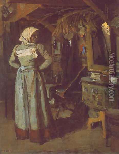 Young Woman in the Atelier 1904 Oil Painting - Janos Tornyai
