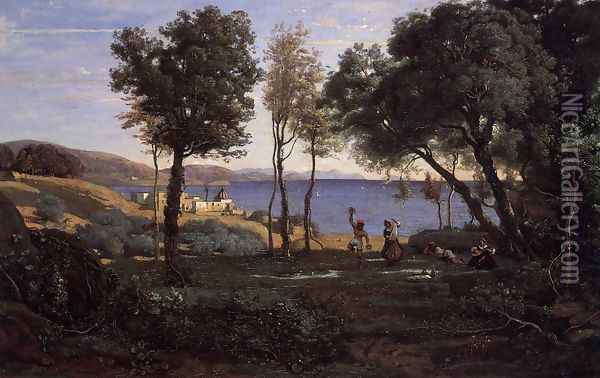 View near Naples Oil Painting - Jean-Baptiste-Camille Corot