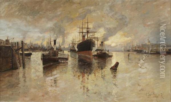 Towing Into Port On The Clyde Oil Painting - James Kay