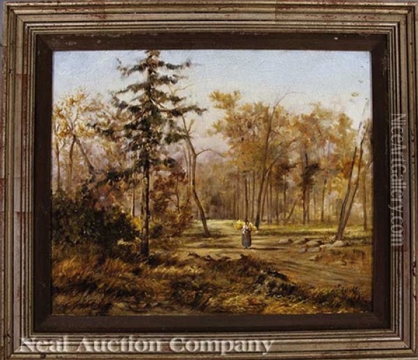 Landscape With Woman Carrying Straw Oil Painting - Marshall Joseph Smith Jr.