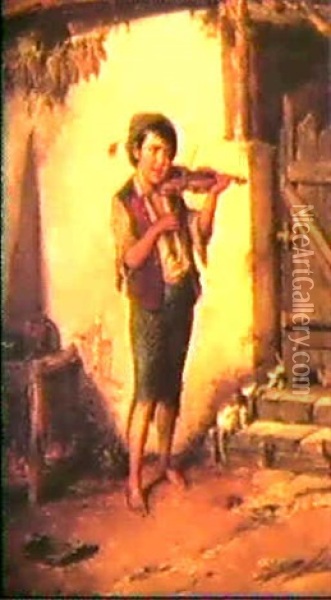 Geige Spielender Zigeunerknabe Oil Painting - Hermann Kern