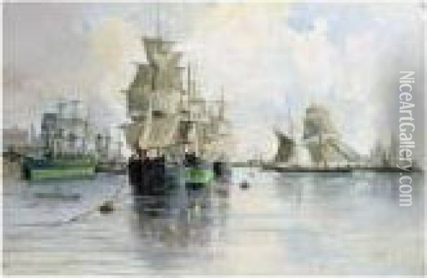At Leith Docks Oil Painting - Charles James Lauder