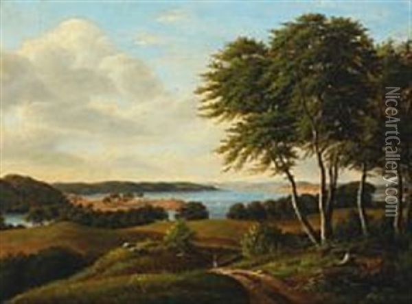 Danish Summerlandscape Oil Painting - Frederik Christian Jacobsen Kiaerskou