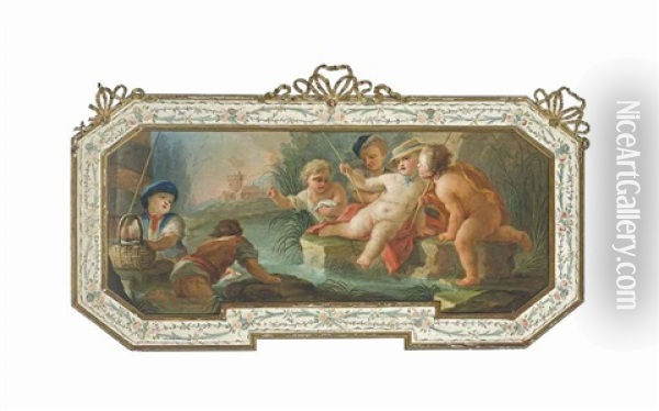 Putti Fishing On A River Bank Oil Painting - Pietro Bardellino