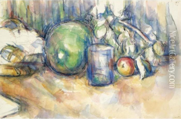 Nature Morte Au Melon Vert Oil Painting - Paul Cezanne