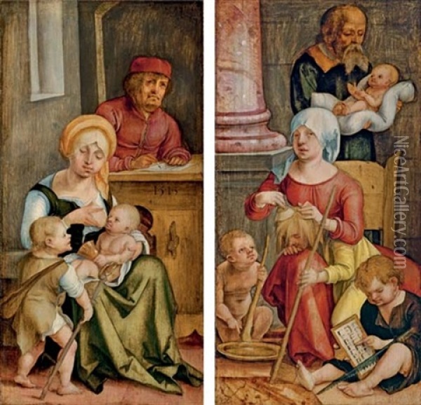Mary Clopas And Her Family (+ Mary Salome And Her Family; Pair) Oil Painting - Hans (Suess von) Kulmbach