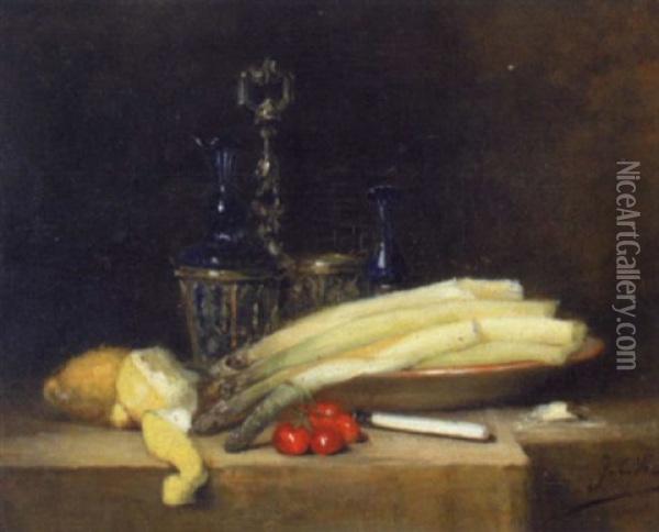 Huilier, Asperges Et Citrons Oil Painting - Jules-Charles Choquet