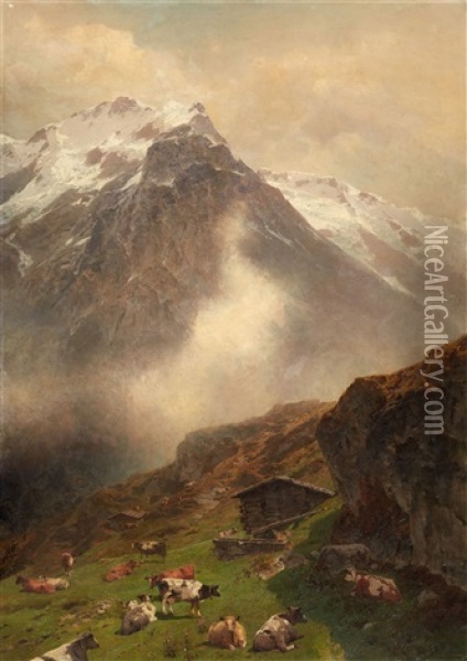 Hochalpenlandschaft Mit Rinderherde Oil Painting - Otto von Kameke