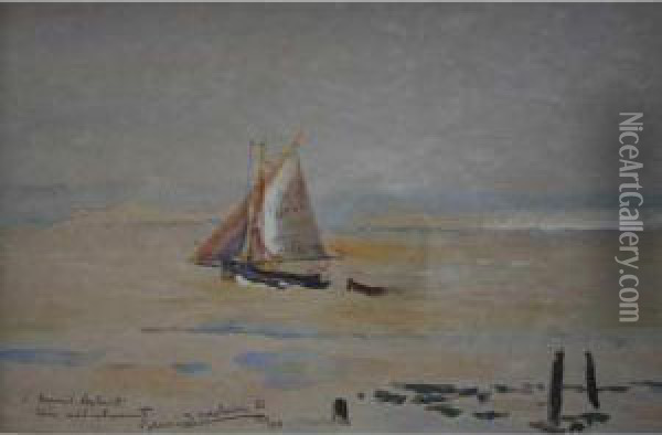 Crevettier De Honfleur En Baie De Seine Oil Painting - Bernard Lachevre