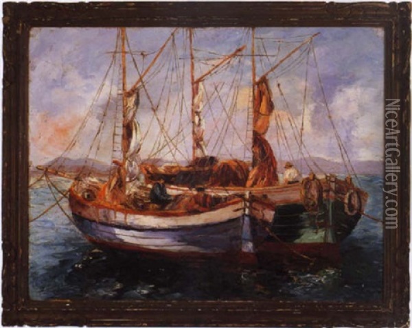 Fishing Boats In An Italian Harbour Oil Painting - Pietro Della Valle