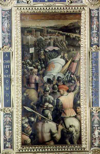 The Capture of Cascina from the ceiling of the Salone dei Cinquecento, 1565 Oil Painting - Giorgio Vasari