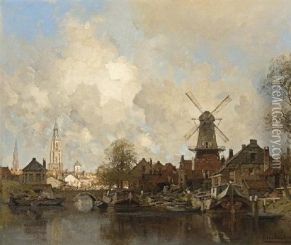 A View Of The Werf Van Pot, Delft Oil Painting - Johannes Christiaan Karel Klinkenberg