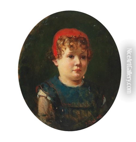 Girl With Red Cap Oil Painting - Julius Pollak