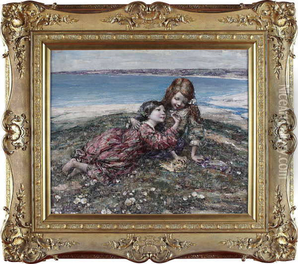 Girls On The Beach, Brighouse Bay Oil Painting - Edward Atkinson Hornel