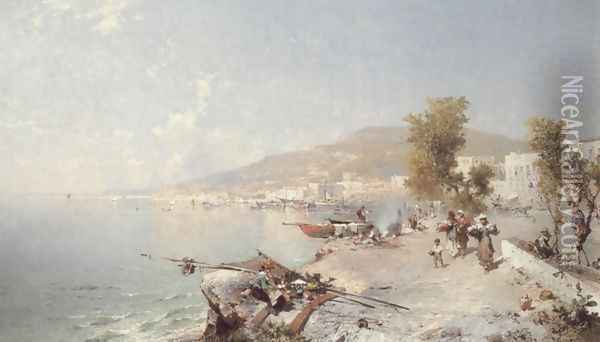 Vietri Sul Mare, Looking Towards Salerno Oil Painting - Franz Richard Unterberger