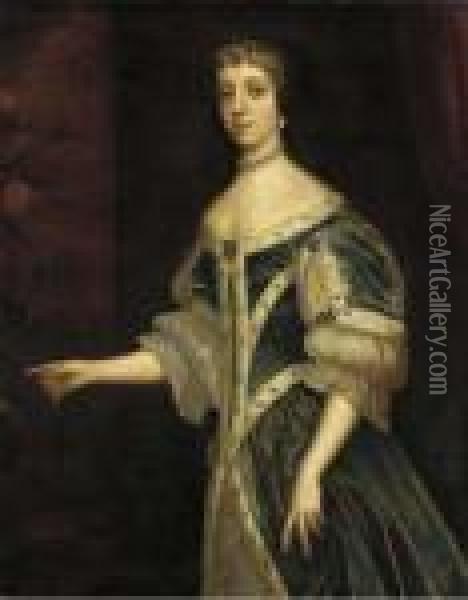 Portrait Of Catherine Of Braganza Oil Painting - William Wissing or Wissmig