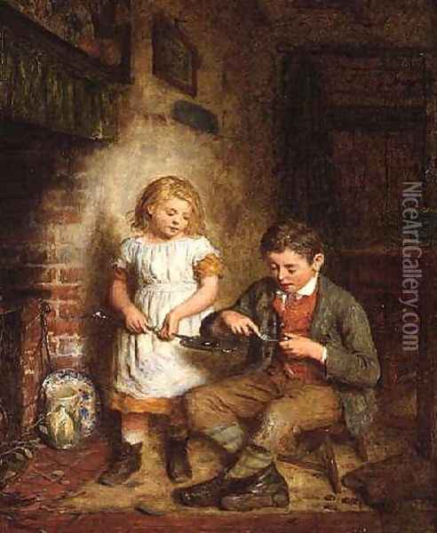 Roasting Chestnuts Oil Painting - Robert W. Wright