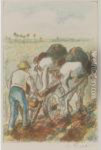 La Charrue (d. 194) Oil Painting - Camille Pissarro