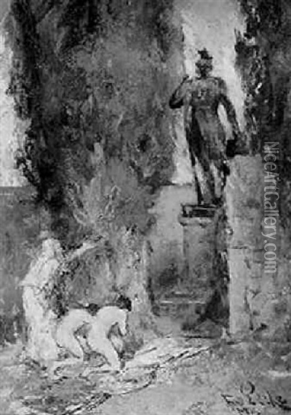Die Sohne Des Greises Sind Im Kampf Gefallen, Jetzt Bringt Er Die Engel Dem Kriegsgott Zur Weihe Oil Painting - Ferdinand Leeke