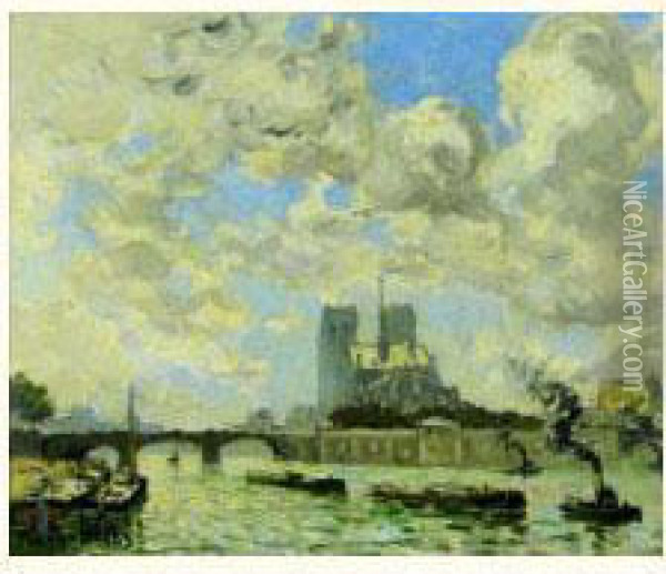 Notre-dame Vue De La Seine Oil Painting - Frank Myers Boggs