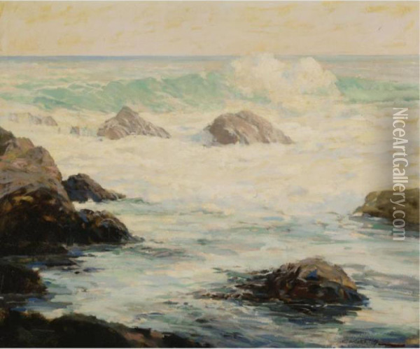 Waves Crashing Against Rocks Oil Painting - Constantin Alexandr. Westchiloff