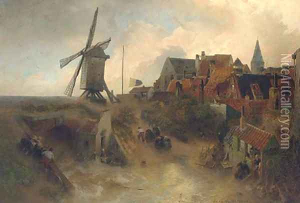 A windmill in a storm Oil Painting - Andreas Achenbach