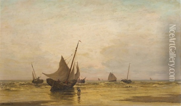 Marine Par Temps Calme Oil Painting - Gustavus Arthur Bouvier