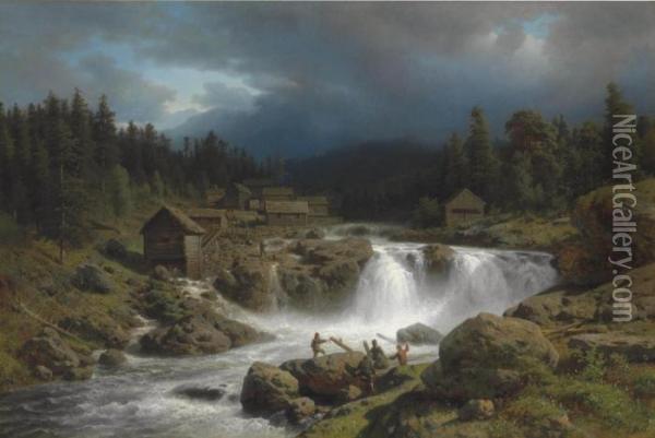 Norwegian Landscape Oil Painting - Herman Herzog