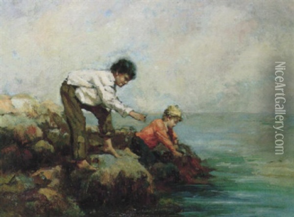 At The Seashore Oil Painting - Burr H. Nicholls