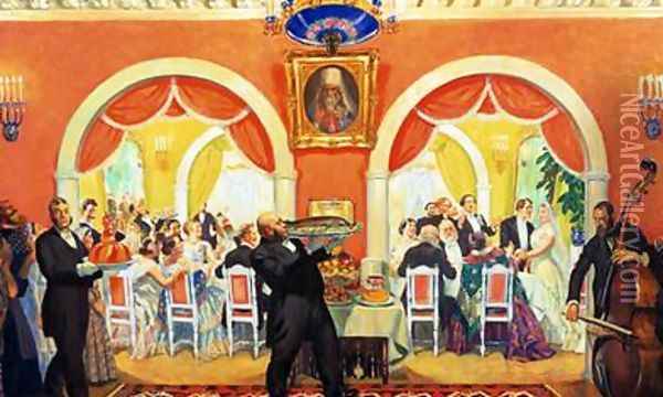 Wedding Feast Oil Painting - Boris Kustodiev